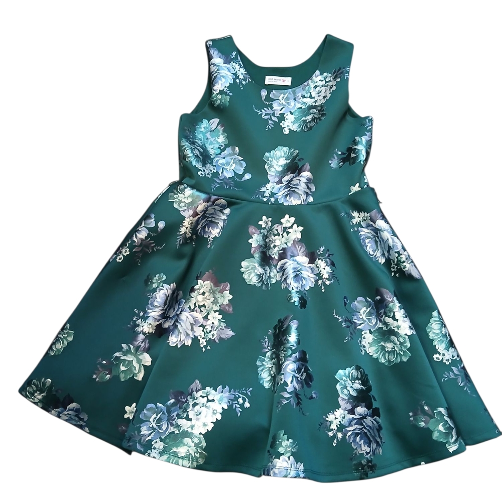 Knitworks Teal Floral Girls Dress Size L